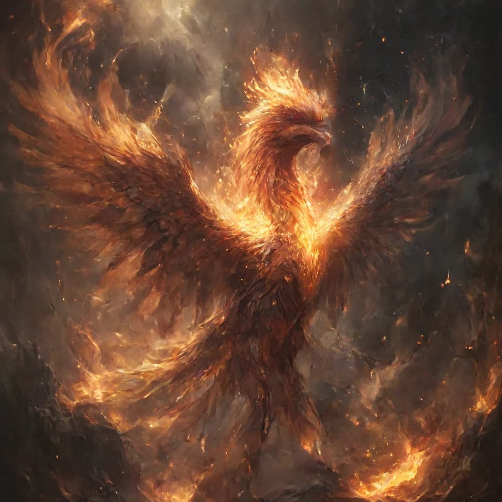 a phoenix rising from flames, fantasy illustration